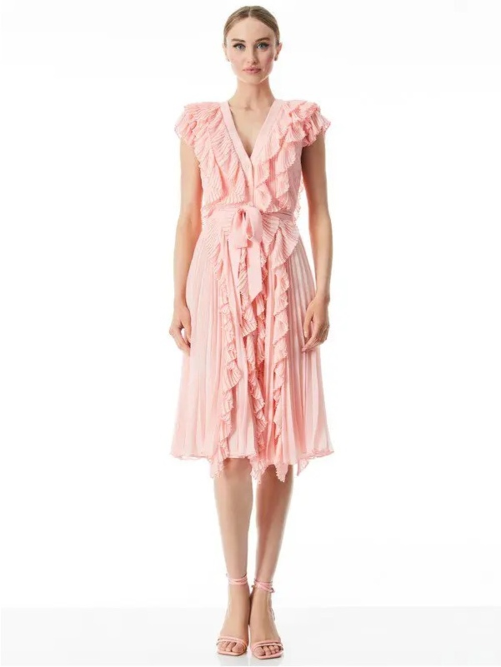 Alice + Olivia Analise Pleated Ruffled midi Dress
